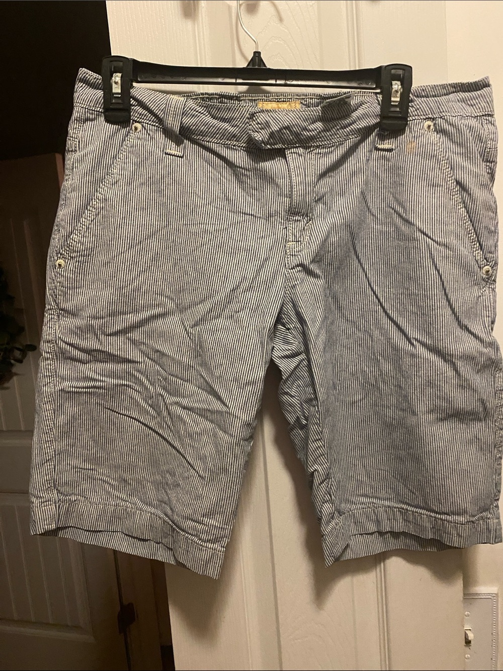 Levi's Blue and White Pinstripe Women's Bermuda Shorts